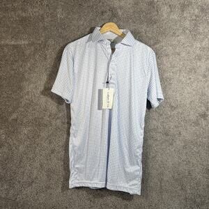 Collars & Co Mens XL Polo Shirt Blue Grid Print Performance Short Sleeve